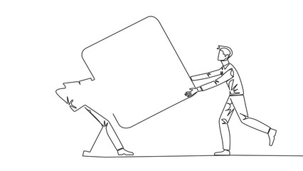 Poster - Self drawing animation of continuous line drawing two businessman fighting over safe deposit box. Fight for safe place to store important data. Businessman conflict. Competition. Full length animated