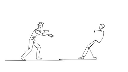 Poster - Animation of one line drawing of single one line drawing two selfish businessman fighting over big piggy bank. Arguing and each other feel entitled. Businessman versus businessman. Full length motion