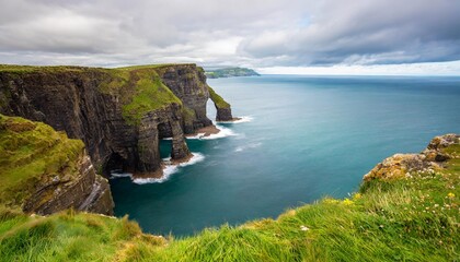 Wall Mural - atlantic craggy coast ireland illustration sea cliff scotland nature abyss europe atlantic craggy coast ireland