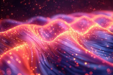 Fototapete - Vibrant and colorful abstract image capturing the energetic flow and movement of glowing particles in a wavelike form