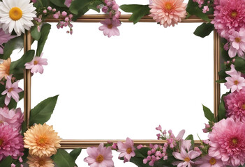 Wall Mural - Painting frame covered with flowers isolated on transparent background