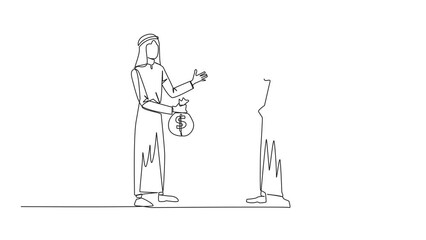 Poster - animation of one line drawing of single continuous line drawing two arabian men standing opposite ea