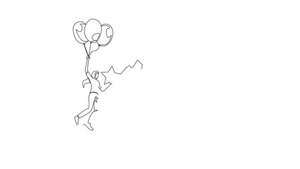 Poster - Animation of one line drawing of single continuous line drawing young woman flying with balloon carry 1 star and wants to align it with the other 4 stars. Give a perfect rating. Full length motion