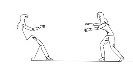 Poster - Animated self drawing of single line drawing two angry businesswoman fighting over banknotes. Fight over the capital provided by the government to entrepreneurs. Full length single line animation