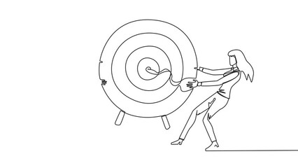 Poster - Animated self drawing of one line drawing two angry businessman fighting over arrow target board. Fighting for who will get achievement first. Attack. Conflict. Full length single line animation