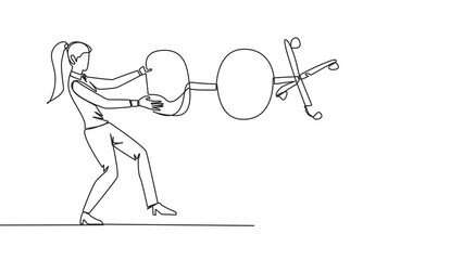 Poster - Animated self drawing of one line drawing two emotional businesswoman fighting over office chair. A rare luxury office chair to be used in new office. Conflict. Full length single line animation