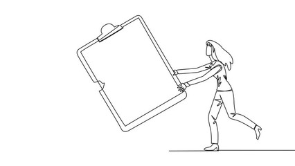 Poster - animation of single line drawing two angry businesswoman fighting over big clipboard. useful to make