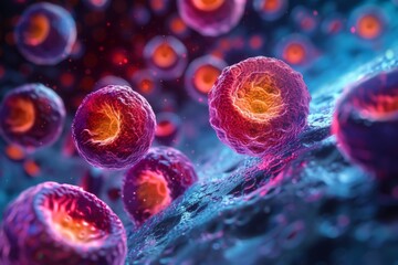 Poster - This image features a 3D rendering of cellular structures with an emphasis on their intricate details and vibrant colors