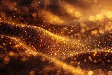 Poster - An effervescent river of golden particles flows elegantly over a dark background, suggesting luxury and festivity in this abstract concept