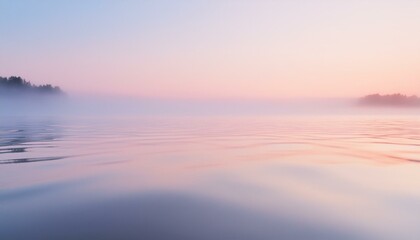 Wall Mural - A serene lake at dawn, mist hovering over the water, with a clear sky transitioning