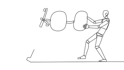 Poster - Animation of single one line drawing two emotional robot fighting over office chair. A rare luxury office chair to be used in a new headquarter. Robotic conflict. AI. Full length motion