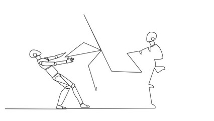 Poster - Animated self drawing of single continuous line drawing two angry robot fighting over the star. Concept of fighting for brilliant employees for the progress company. Full length single line animation