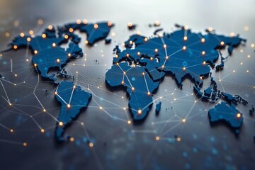 Poster - An abstract digital representation of the world connected by lines and dots symbolizing global communication and technology