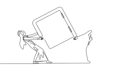 Poster - Animation of continuous line drawing two Arabian businessman fighting over safe deposit box. Fight for a safe place to store important data. Businessman conflict. Full length motion