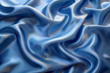 Poster - The dynamic ripples of a luxurious blue satin fabric create a sense of movement and fluidity in this image