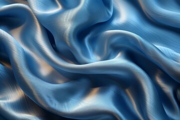 Poster - The rich dark and light blue tones of satin fabric display an intricate dance of shadows and highlights