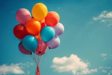 Wall Mural - a vibrant bunch of balloons floats against a clear blue sky, evoking feelings of joy and celebration