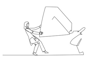 Poster - Animated self drawing of single line drawing two selfish Arabian businesswoman fighting over diamond. Fight over diamond mines make profit boost for entrepreneur. Full length single line animation