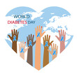 World diabetes day concept with awareness ribbon in heart shape on a white background.