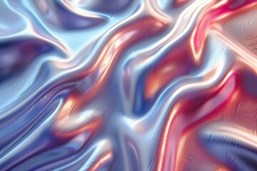 Poster - Digital illustration capturing a fluid silk texture with wavy red and blue lines