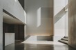Minimalist interior room design with concrete floor with sun shine in room. The lack of furniture and other features gives the room a stark, industrial feel. A modern loft apartment concept. AIG42.