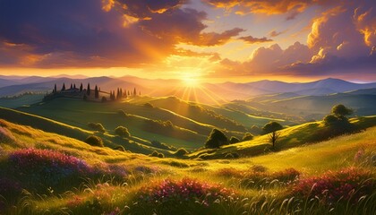 Wall Mural - sunset in the mountains