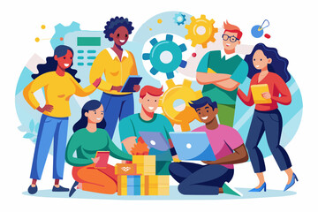 Poster - A group of coworkers having a brainstorming session in a modern office space, collaborating on a creative project