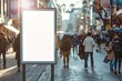 © JK_kyoto - In the heart of a busy blur in the city, the creative white blank mockup acts as a modern art piece, white blank poster billboard Sharpen with large copy space