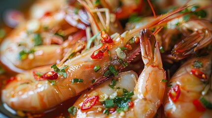 Poster - Seafood Sensation: Close-up of delicious pickled shrimp soaked in fragrant fish sauce, a Thai gastronomic delight.