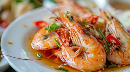 Wall Mural - Seafood Sensation: Close-up of delicious pickled shrimp soaked in fragrant fish sauce, a Thai gastronomic delight.