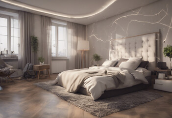 Bedroom interior panorama 3d