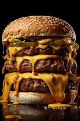 Wall Mural - Delicious cheeseburger with melted cheese and sesame seed bun