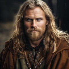 Sticker - Rugged and Handsome Man with Long Blonde Hair and Beard