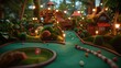 A whimsical mini-golf course with imaginative obstacles.
