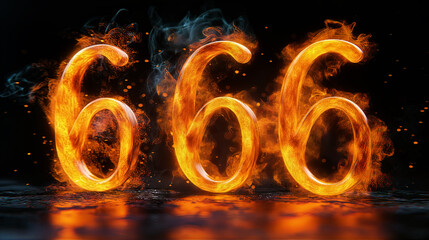 Flaming 666 Numerals on Dark Background