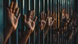 A group of diverse hands reaching out from behind bars, symbolizing the incarceration and marginalization of vulnerable communities