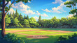 empty baseball field and grass on blue sky background
