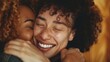 © Justlight - A woman embraces her friend tears of joy streaming down her face as she recounts how infrared sauna treatments have significantly reduced her anxiety and improved her mental health..