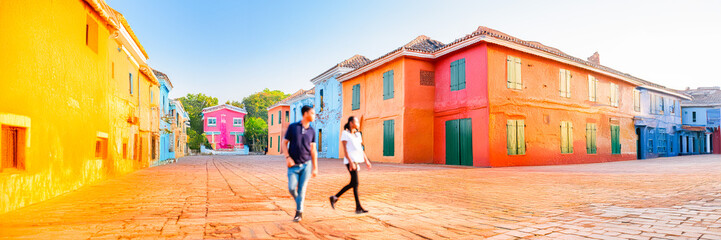 Wall Mural - Vernacular raw earth old colorful architecture house facade