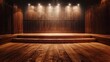 Empty Stage, A simple wooden stage with minimal lighting, ready for a performance
