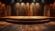 Empty Stage, A simple wooden stage with minimal lighting, ready for a performance