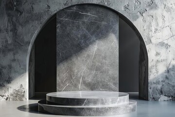 Wall Mural - abstract stone podium display minimal dark gray and silver pedestal 3d product presentation background