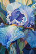Close-up painting of an iridescent blue iris