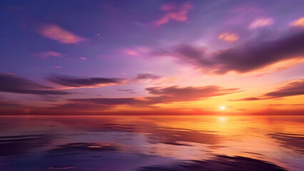 Wall Mural - Twilight tranquility. A purple and yellow twilight scene capturing the sun setting over the horizon of a calm reflective ocean, 