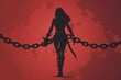 empowered woman fearless feminine silhouette breaks chains of oppression concept illustration