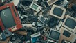 A pile of discarded electronics and gadgets, symbolizing the problem of electronic waste and the environmental impact of consumerism and technological advancement
