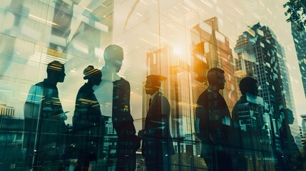 Wall Mural - double exposure of business and building background