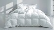 © Naknakhone - A bed with a white comforter and pillows. AI image. Comforter mockup. copy space for text.