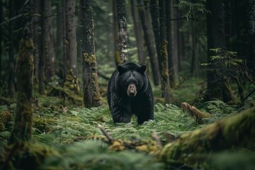 Wall Mural - majestic black bear roaming through a lush forest showcasing the beauty and power of wildlife in its natural habitat nature photography