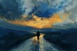 person walking on lonely road solitude concept digital painting